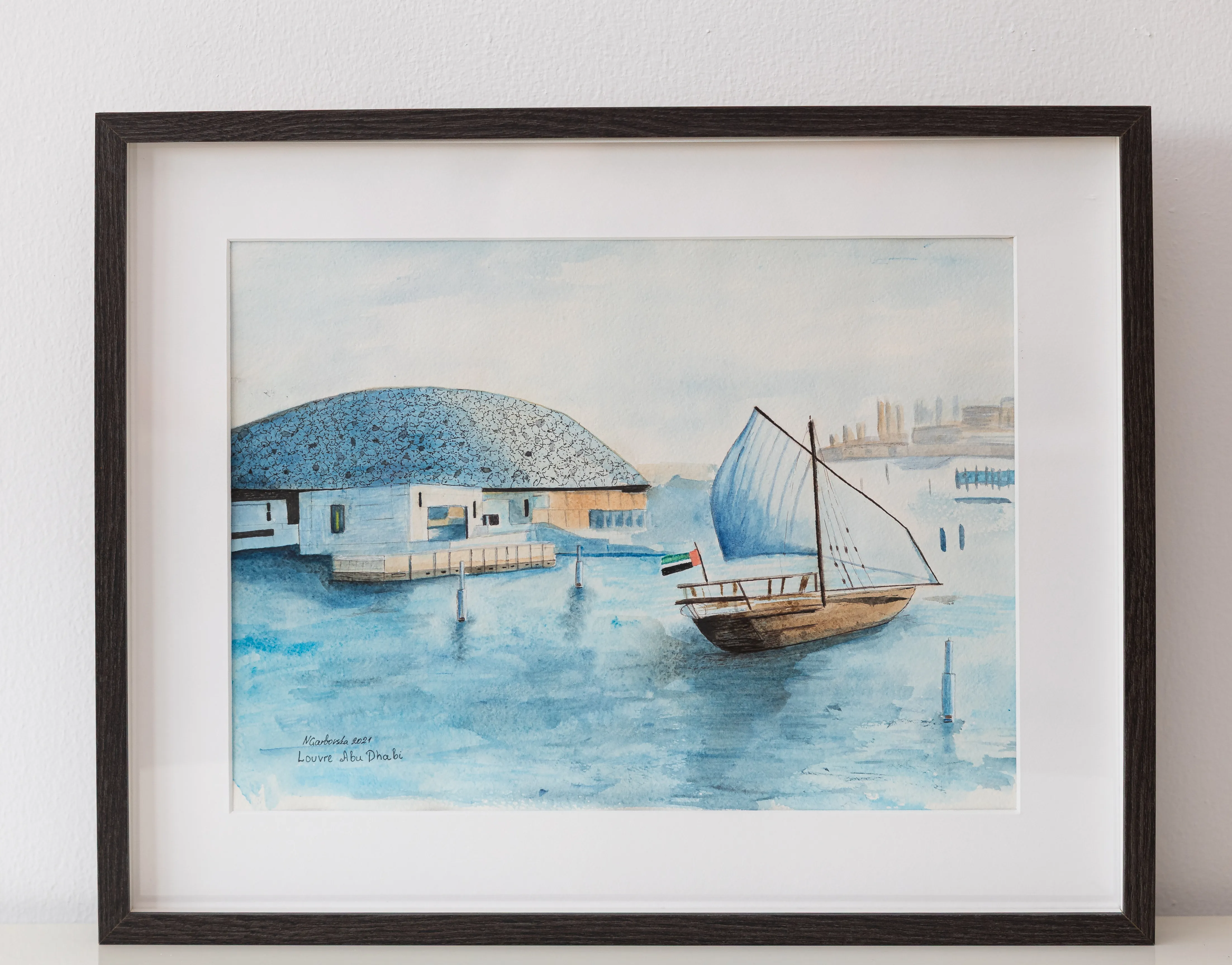 Image of Louvre Abu Dhabi by Nataliya Garbovska, size: 42x52, made of Water color , Painting medium, from Abu Dhabi, UAE, part of the UAE series Photo 2 of 2.