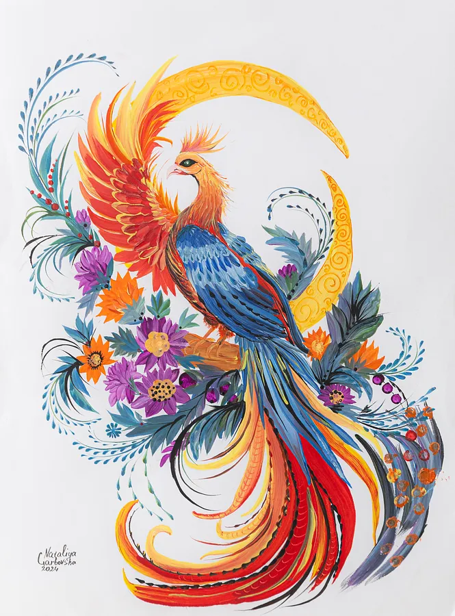 Image of Phoenix on the Moon by Nataliya Garbovska, made of Acrylic, Painting medium, part of the Ukraine series